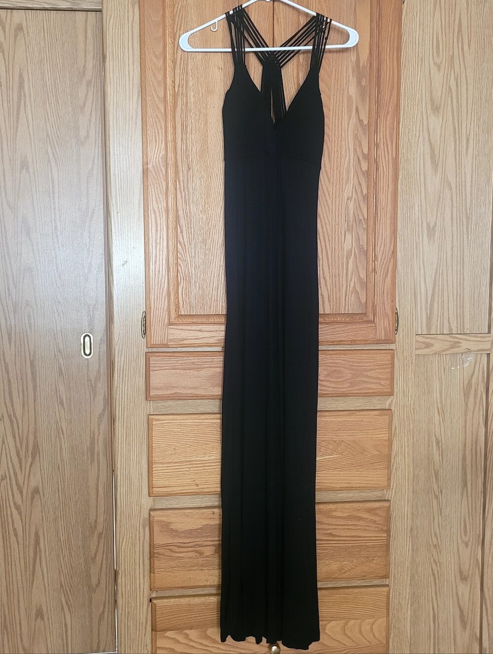 Black Maxi Sun Dress With Multi Spaghetti Straps, Size M